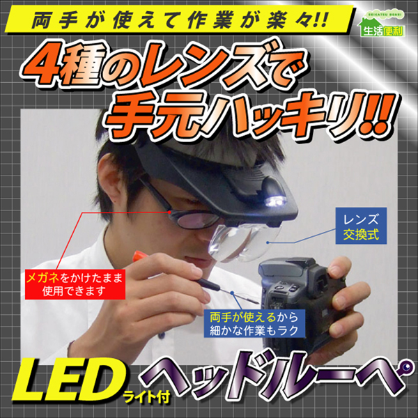 LEDライト付ヘッドルーペ